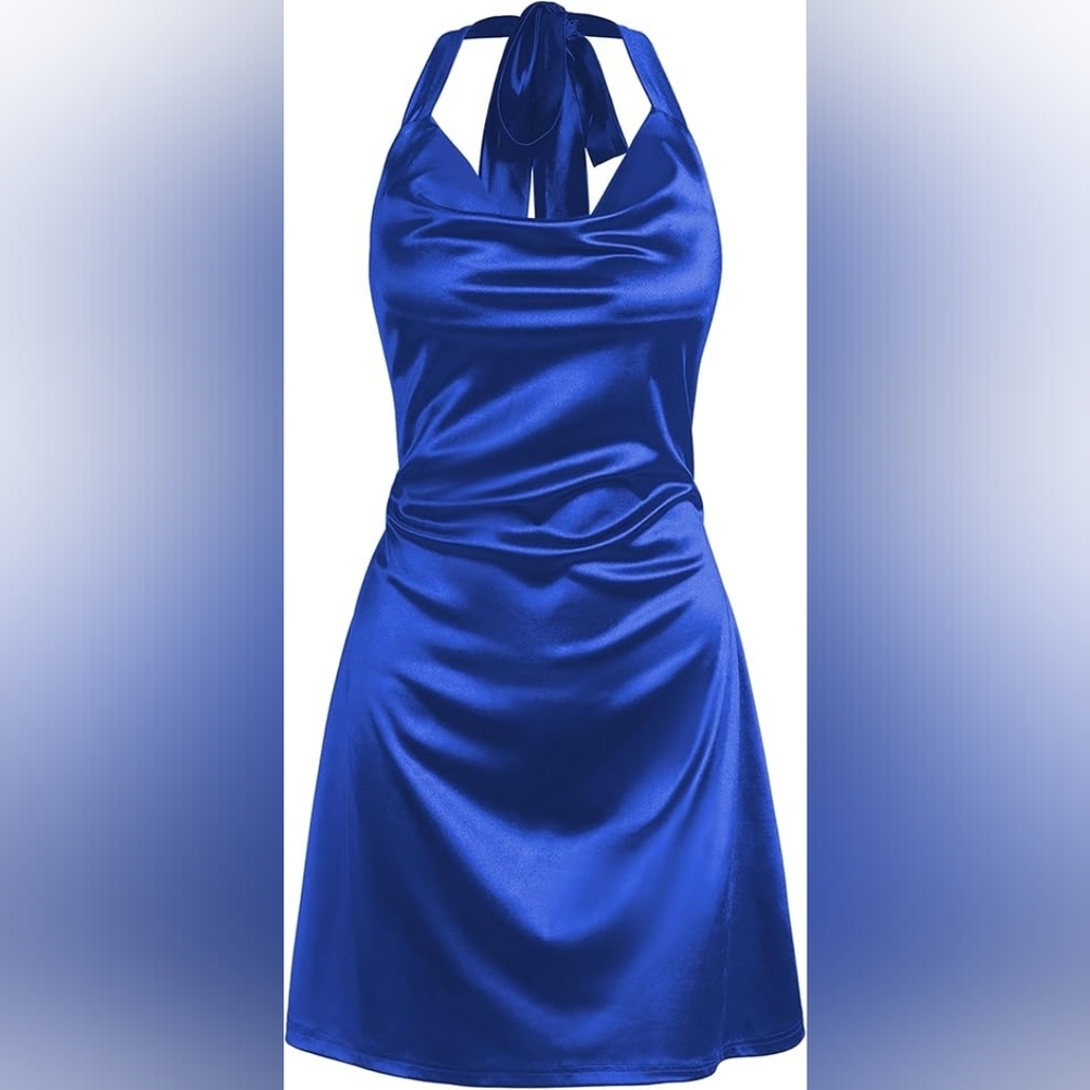 Blue Satin Mini Dress